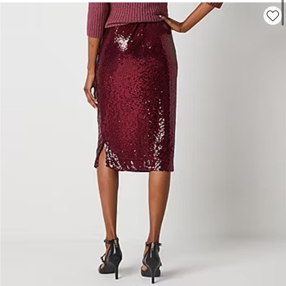 Liz Claiborne Womens Mid Rise Pencil Skirt  Color: Burgundy Passion - Picture 3 of 12